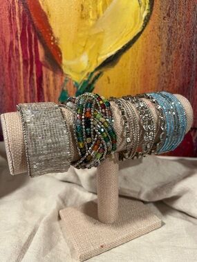 Vintage Estate Mixed Bead and Metal Cuff Bracelet Bundle - Multicolor & Silver